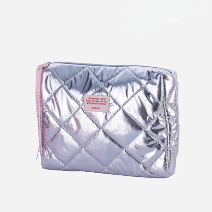 Down glossy cosmetic bag - Blue