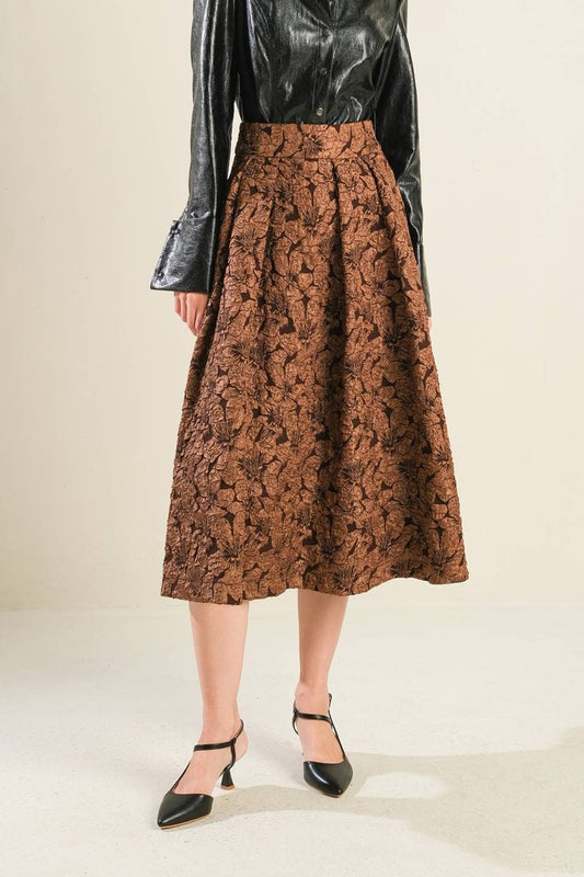 A textured woven full midi skirt - Brown / Contemporary