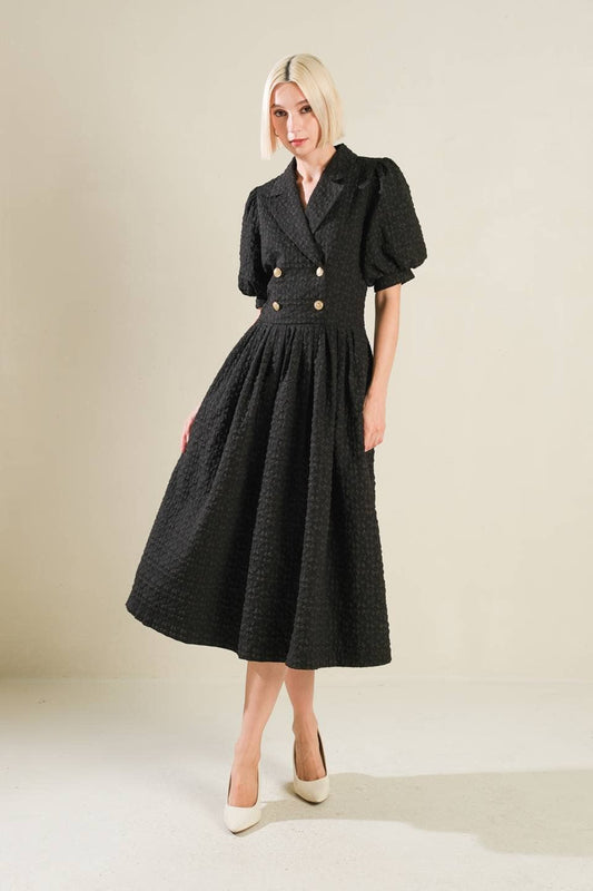 A textured woven midi dress - Black / Contemporary