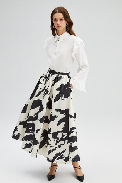 PATTERNED SATIN MIDI SKIRT
