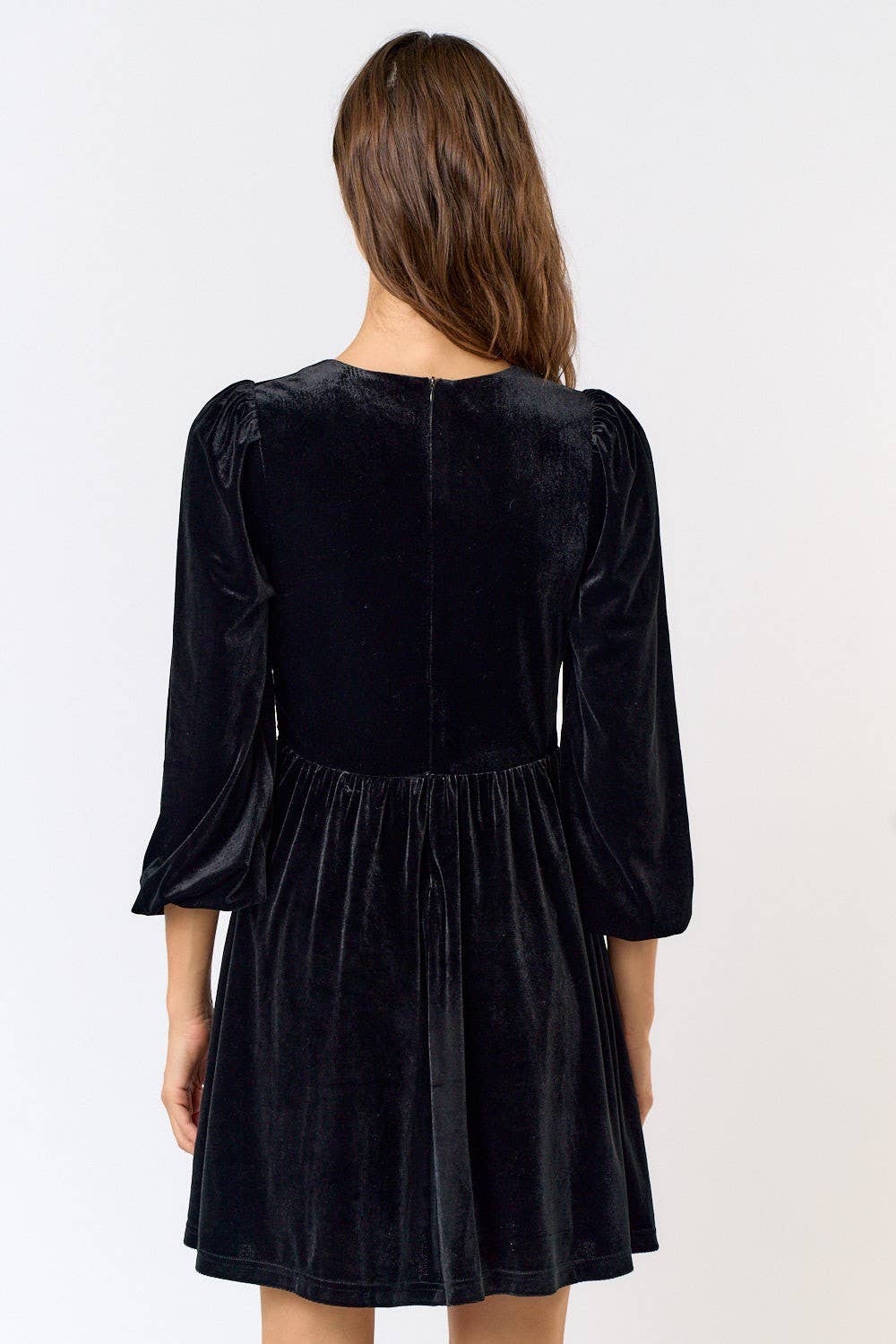 VELVET PLUNGE BOW FRONT DRESS