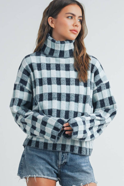 CHECK TURTLENECK SWEATER