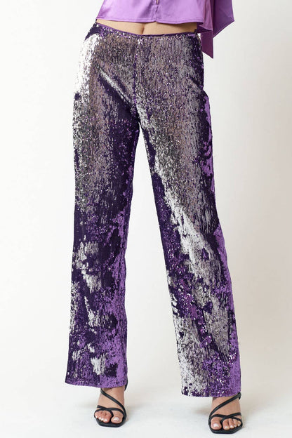 GLITTER SEQUIN STRAIGHT LONG PANTS: Black