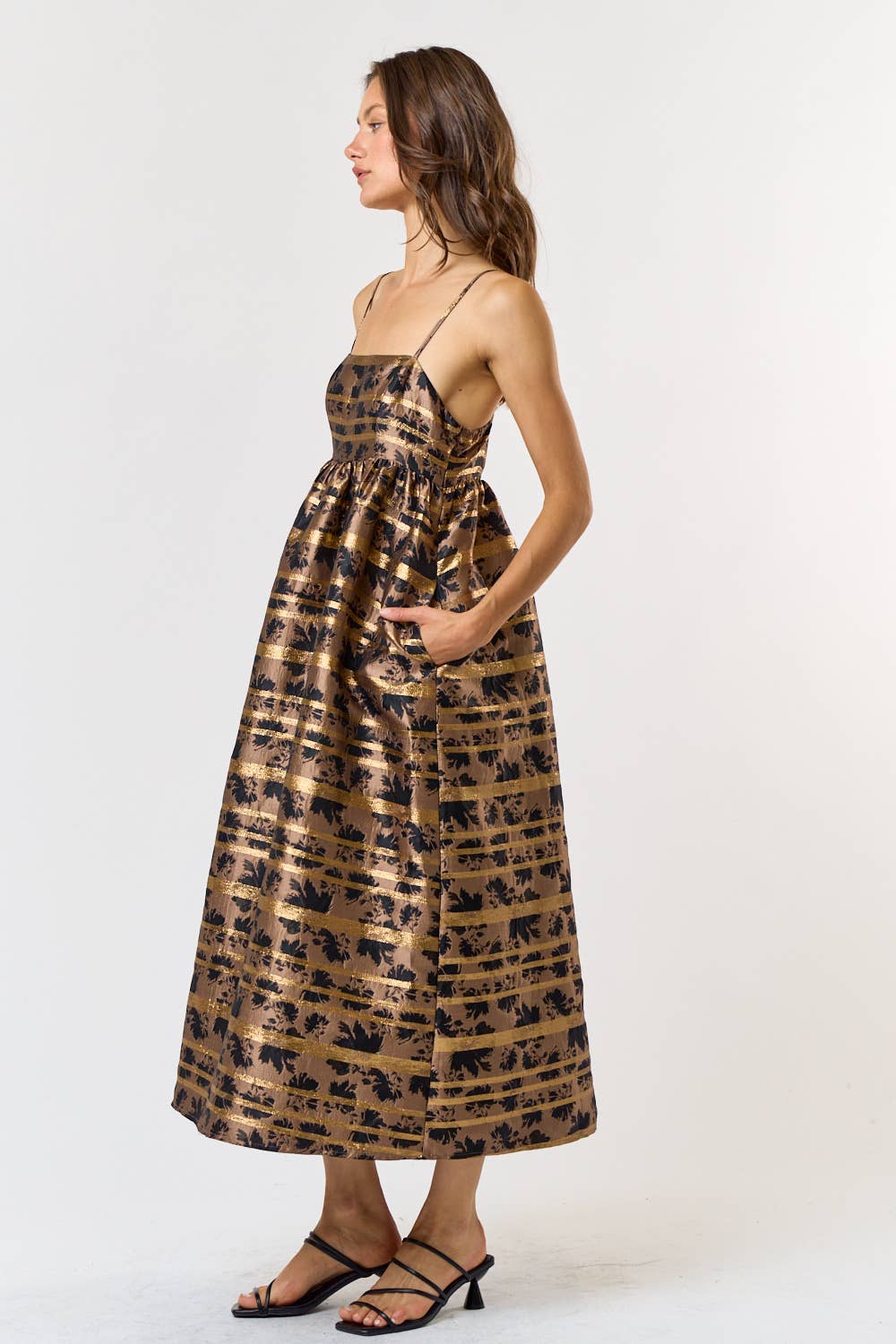 JACQUARD A-LINE SLEEVELESS MIDI DRESS