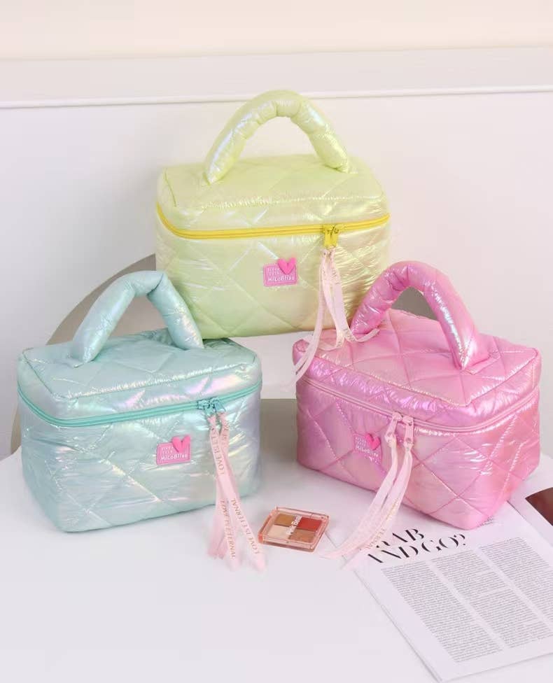 Down glossy cosmetic bag - Blue