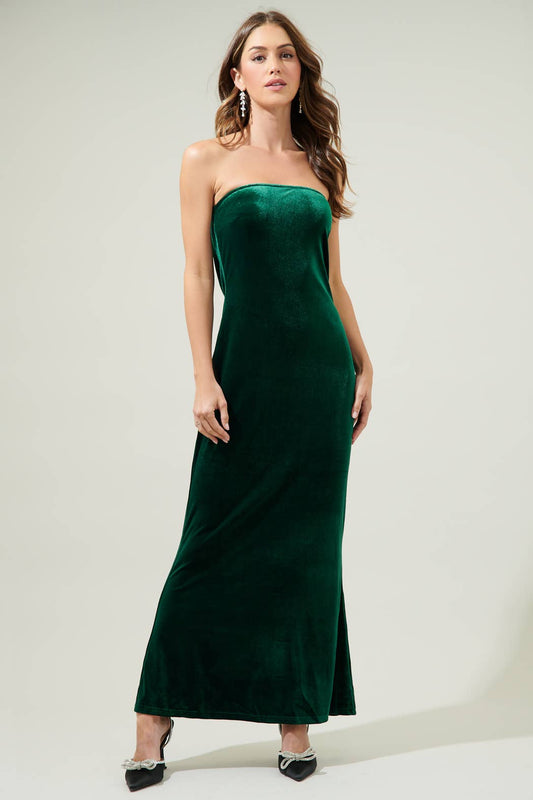 Velvet Strapless Maxi Dress