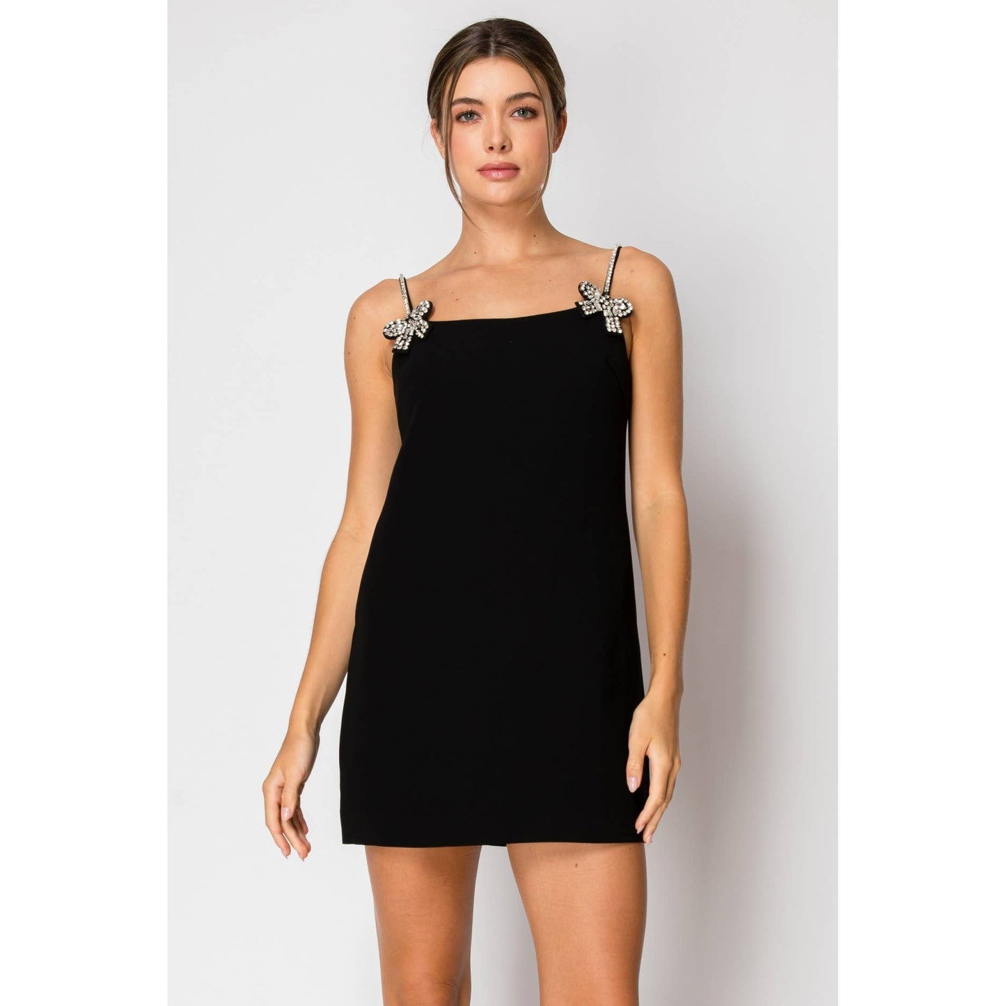 Sleeveless Crystal embellished Mini Dress: WHITE