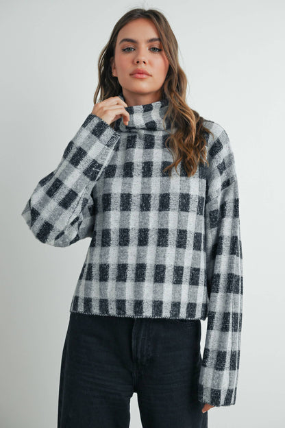 CHECK TURTLENECK SWEATER