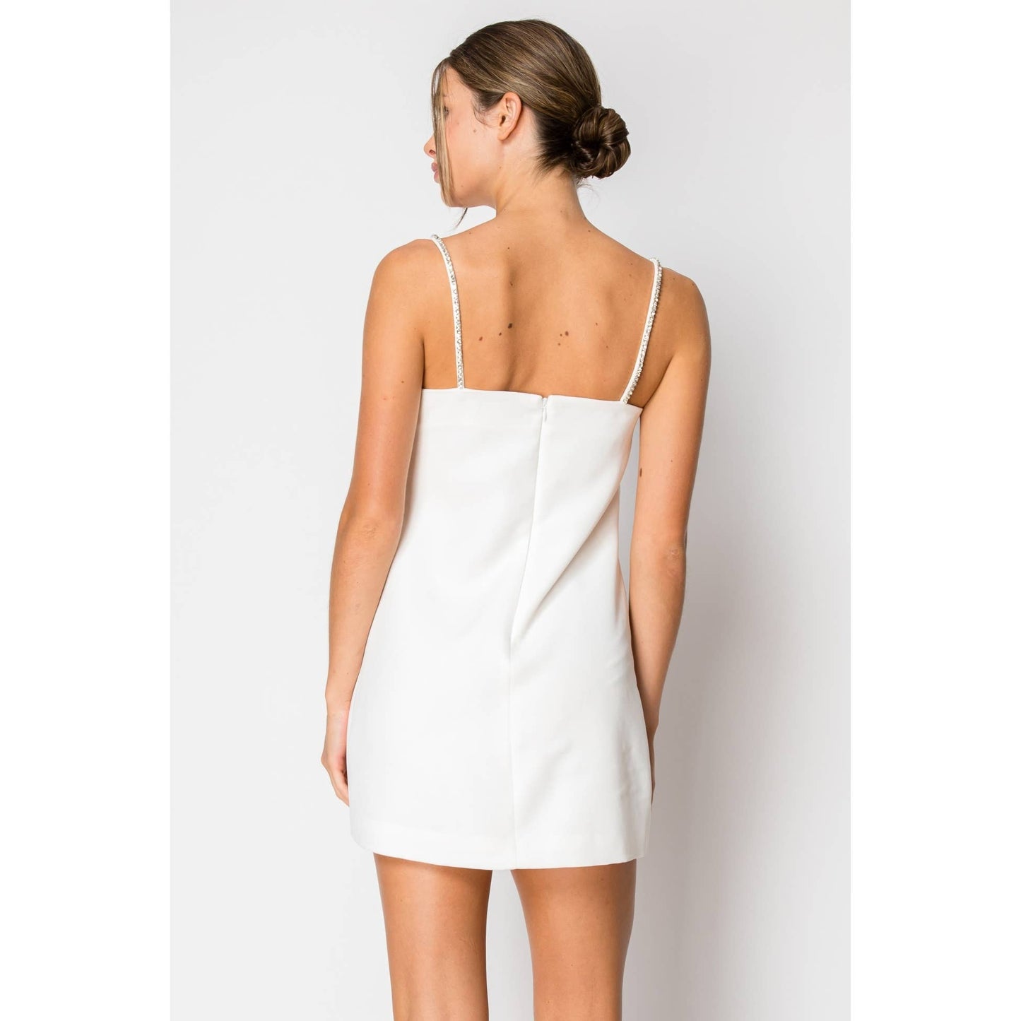 Sleeveless Crystal embellished Mini Dress: WHITE