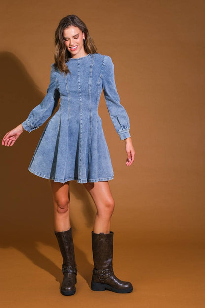 Washed denim mini dress