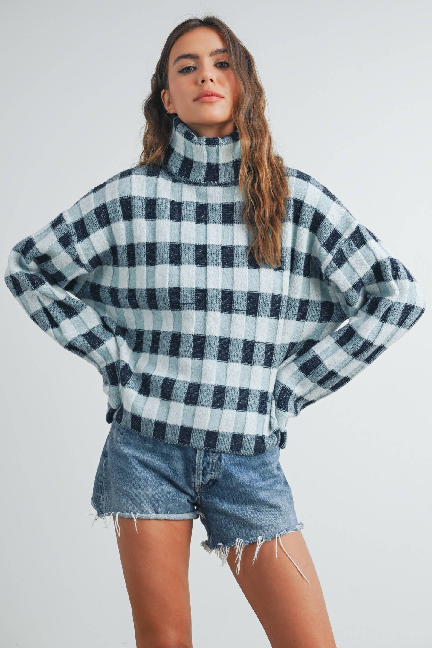 CHECK TURTLENECK SWEATER