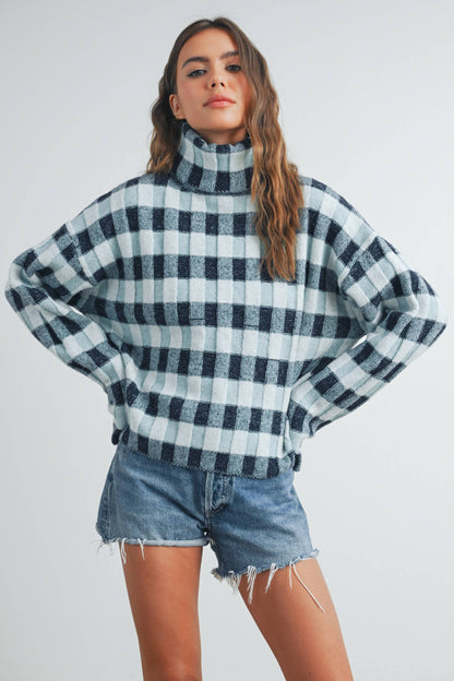 CHECK TURTLENECK SWEATER
