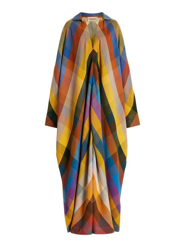 Long Sleeve Loose Contrast Color Split-Side V-Neck Maxi Dress