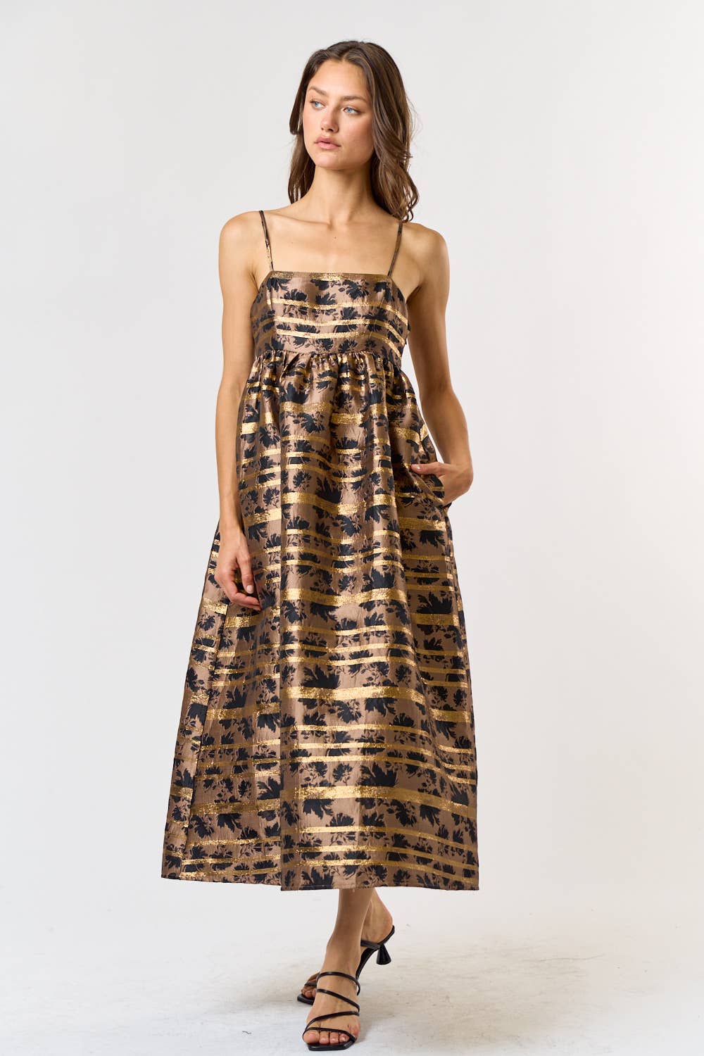 JACQUARD A-LINE SLEEVELESS MIDI DRESS