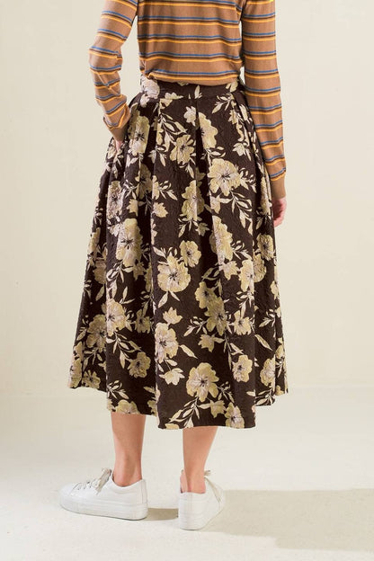 A printed textured woven midi full skirt - FK1102: DARK BROWN / Contemporary