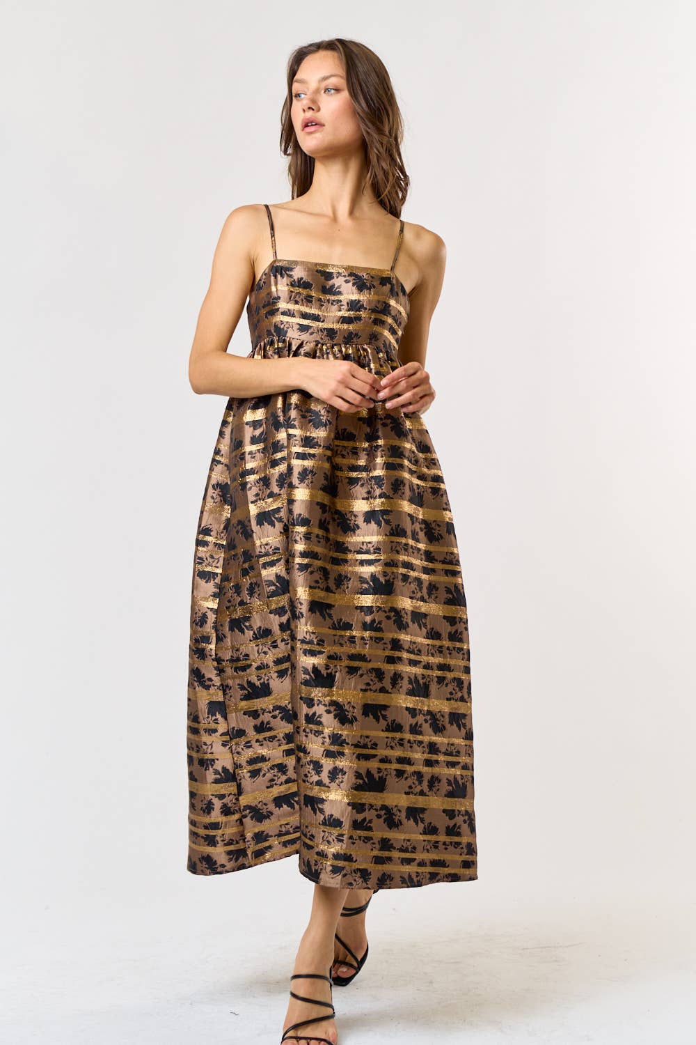 JACQUARD A-LINE SLEEVELESS MIDI DRESS