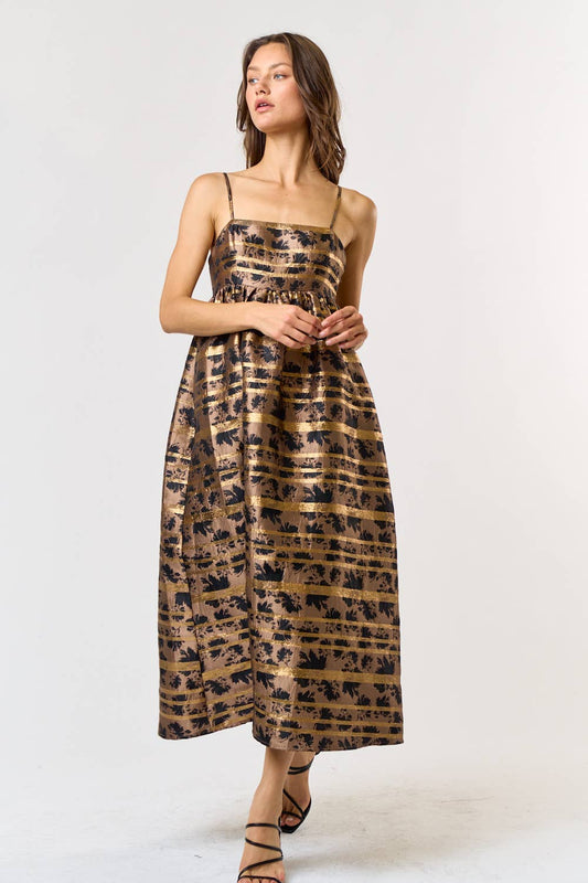JACQUARD A-LINE SLEEVELESS MIDI DRESS