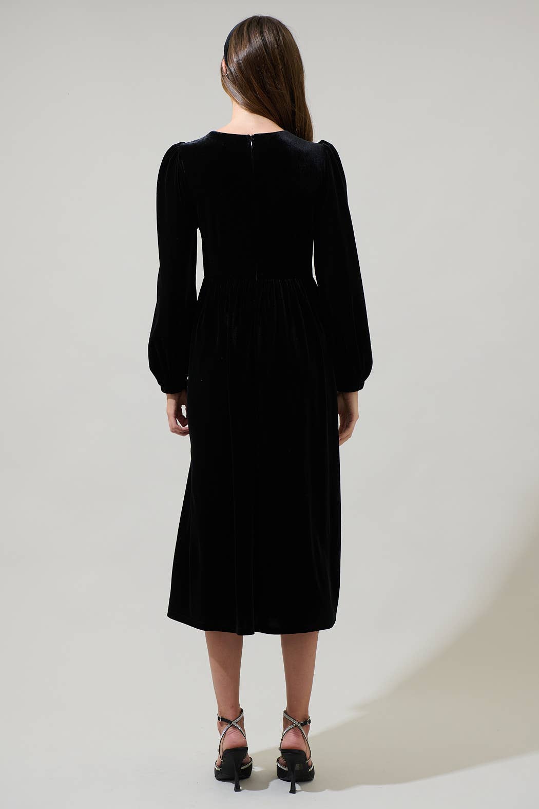 Bow Velvet Midi Dress - Black