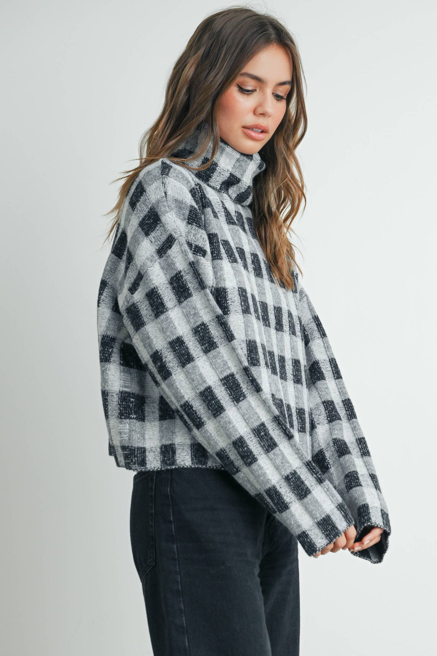 CHECK TURTLENECK SWEATER