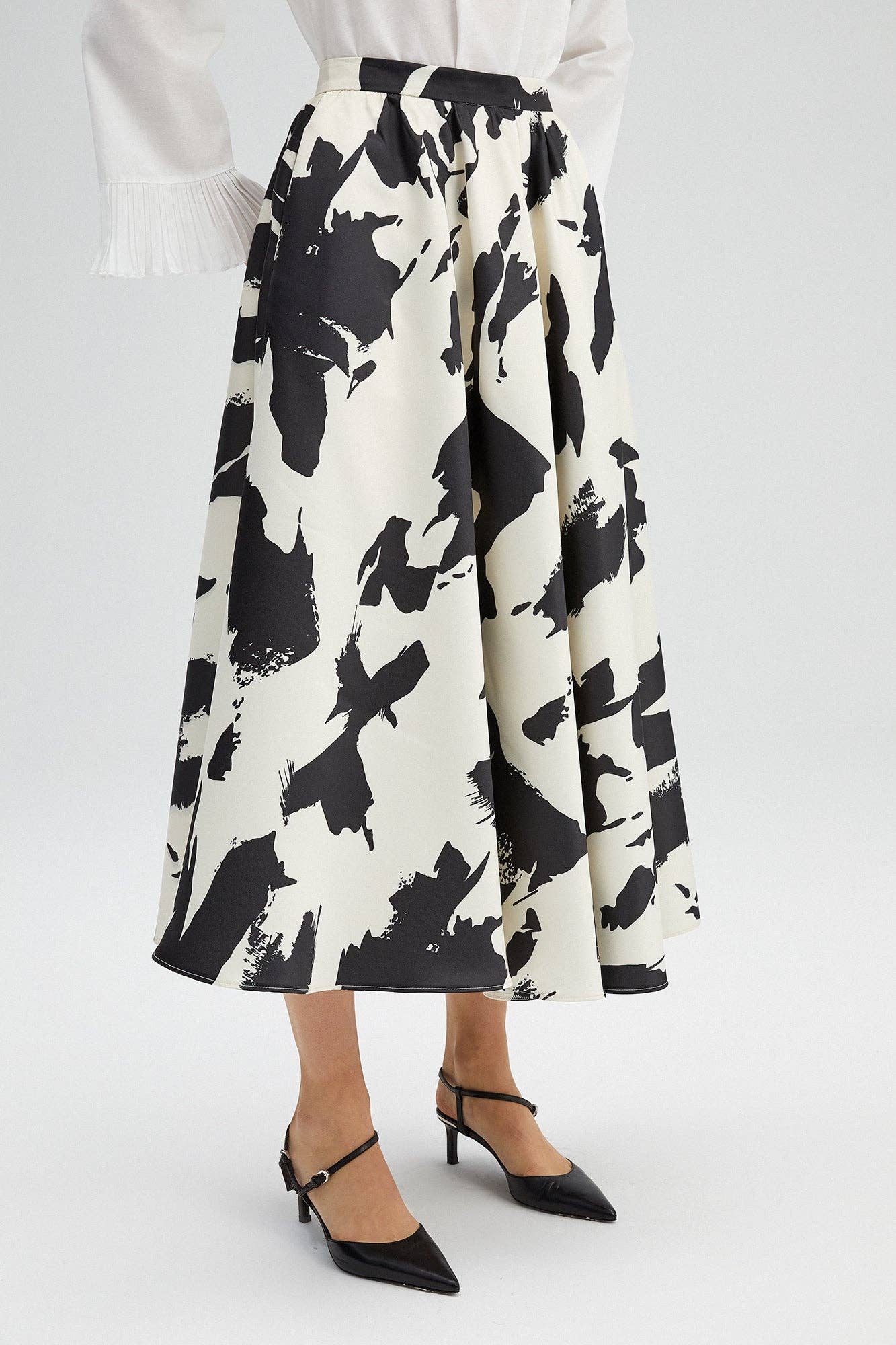 PATTERNED SATIN MIDI SKIRT